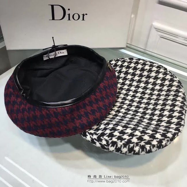 DIOR迪奧 經典款 燈芯絨千鳥格貝蕾帽 LLWJ7602